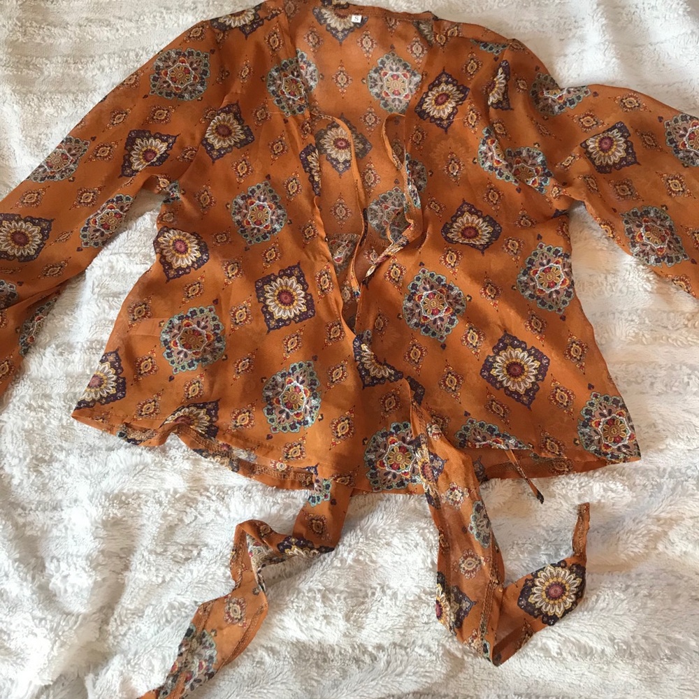 Sheer front tie blouse